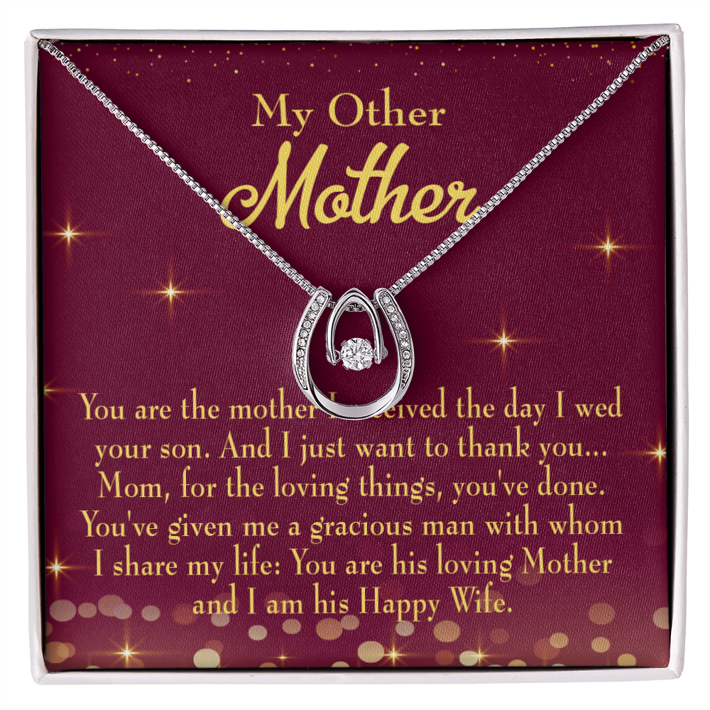 My Other Mother Lucky Horseshoe Necklace Message Card 14k w CZ Crystals-Express Your Love Gifts