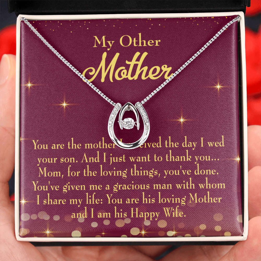 My Other Mother Lucky Horseshoe Necklace Message Card 14k w CZ Crystals-Express Your Love Gifts