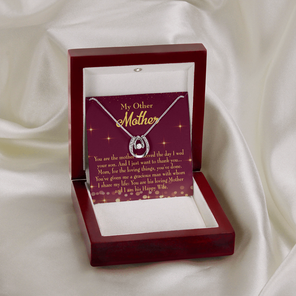 My Other Mother Lucky Horseshoe Necklace Message Card 14k w CZ Crystals-Express Your Love Gifts