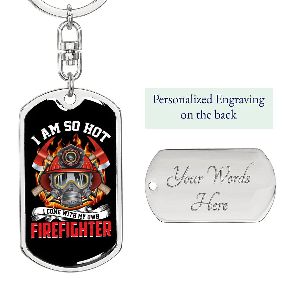 My Own Firefighter Keychain Stainless Steel or 18k Gold Dog Tag Keyring-Express Your Love Gifts