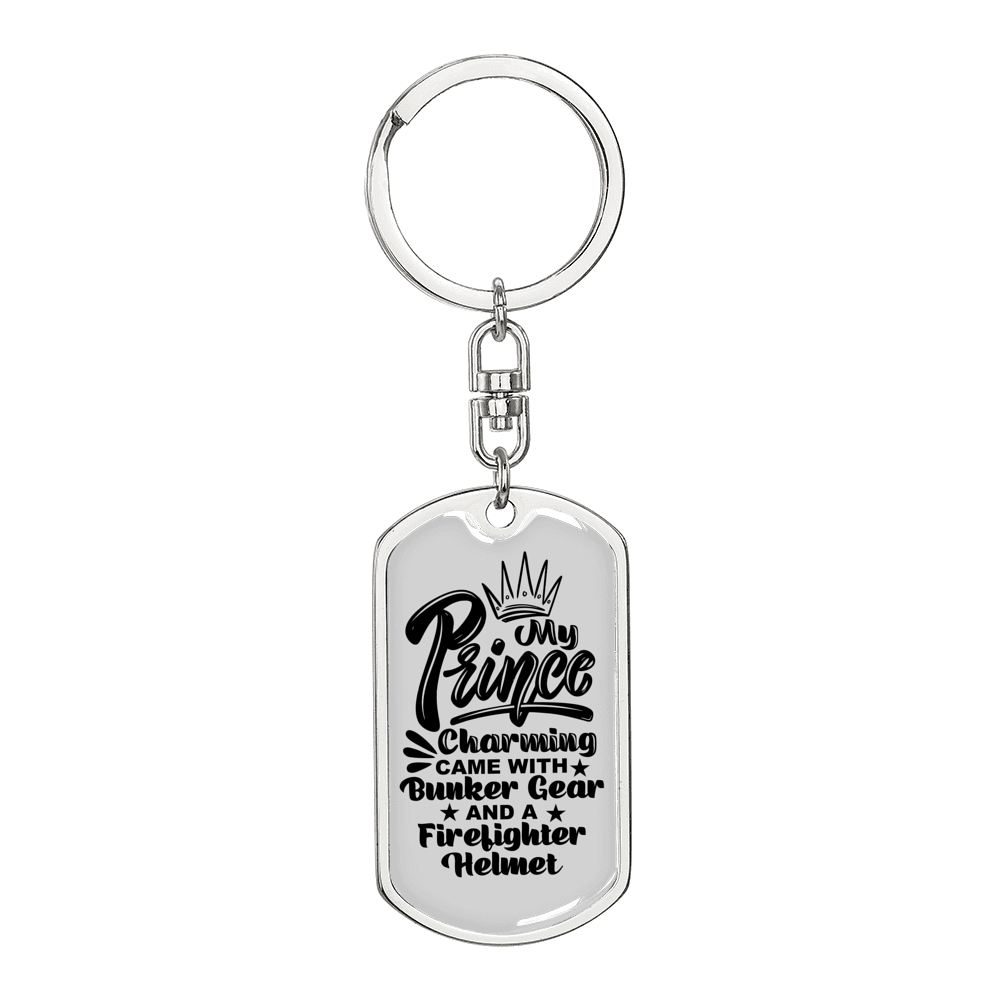 My Prince Charming Firefighter Keychain Stainless Steel or 18k Gold Dog Tag Keyring-Express Your Love Gifts