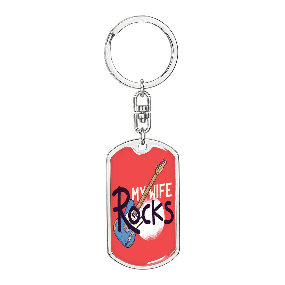 My Wife Rocks Keychain Dog Tag Stainless Steel or 18k Gold-Express Your Love Gifts