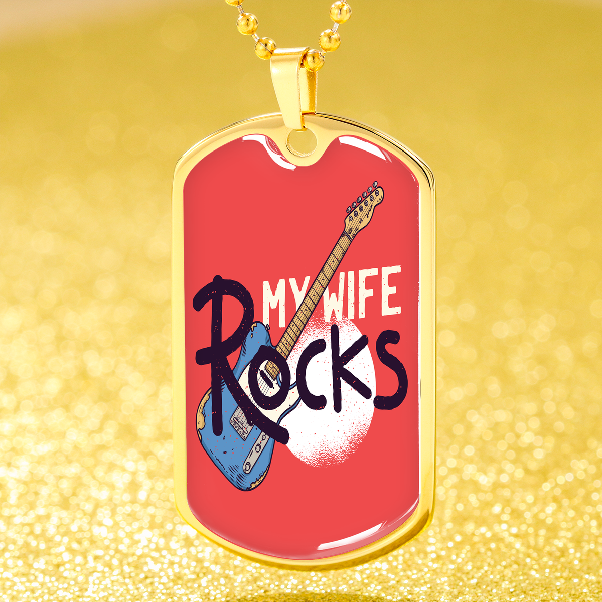 My Wife Rocks Necklace Stainless Steel or 18k Gold Dog Tag 24" Chain-Express Your Love Gifts
