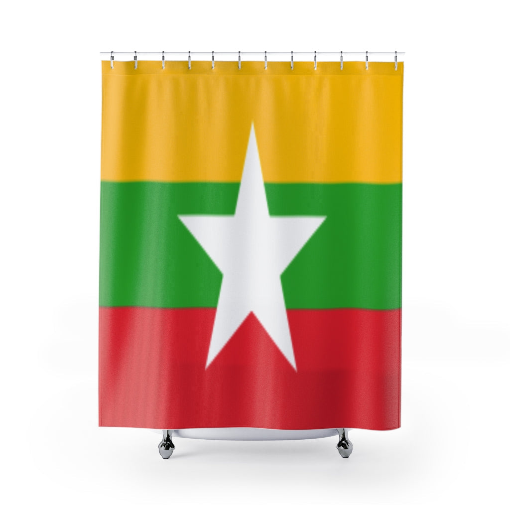 Myanmar Flag Stylish Design 71&quot; x 74&quot; Elegant Waterproof Shower Curtain for a Spa-like Bathroom Paradise Exceptional Craftsmanship-Express Your Love Gifts