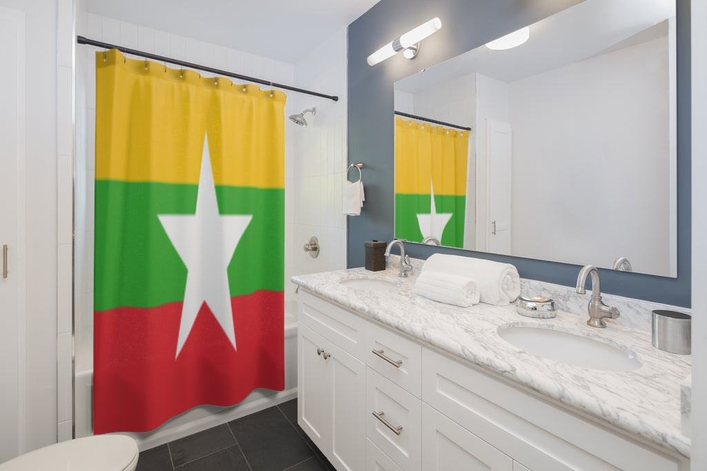 Myanmar Flag Stylish Design 71" x 74" Elegant Waterproof Shower Curtain for a Spa-like Bathroom Paradise Exceptional Craftsmanship-Express Your Love Gifts