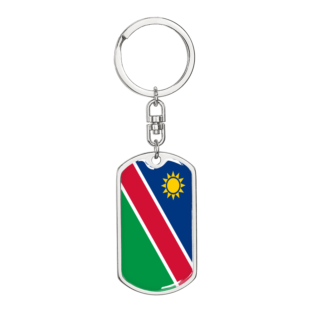 Namibia Flag Swivel Keychain Dog Tag Stainless Steel or 18k Gold-Express Your Love Gifts