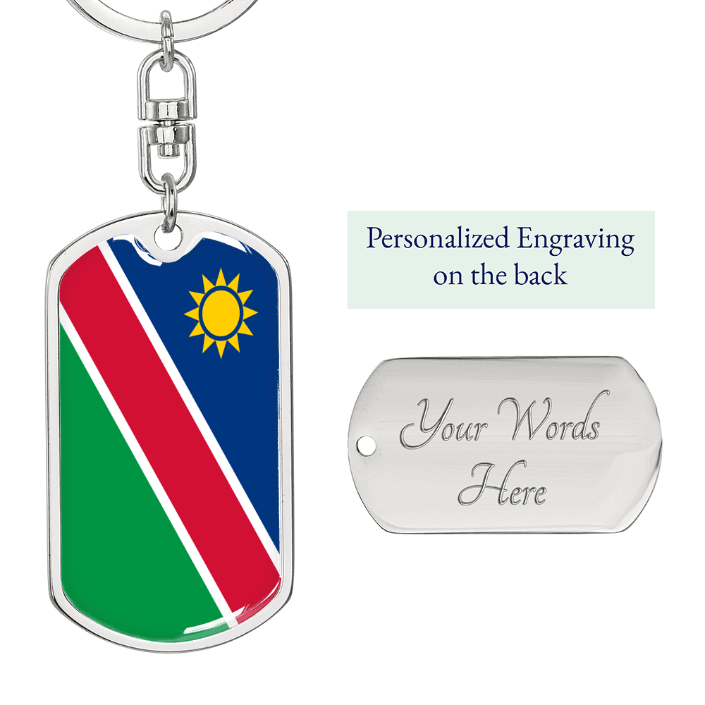 Namibia Flag Swivel Keychain Dog Tag Stainless Steel or 18k Gold-Express Your Love Gifts