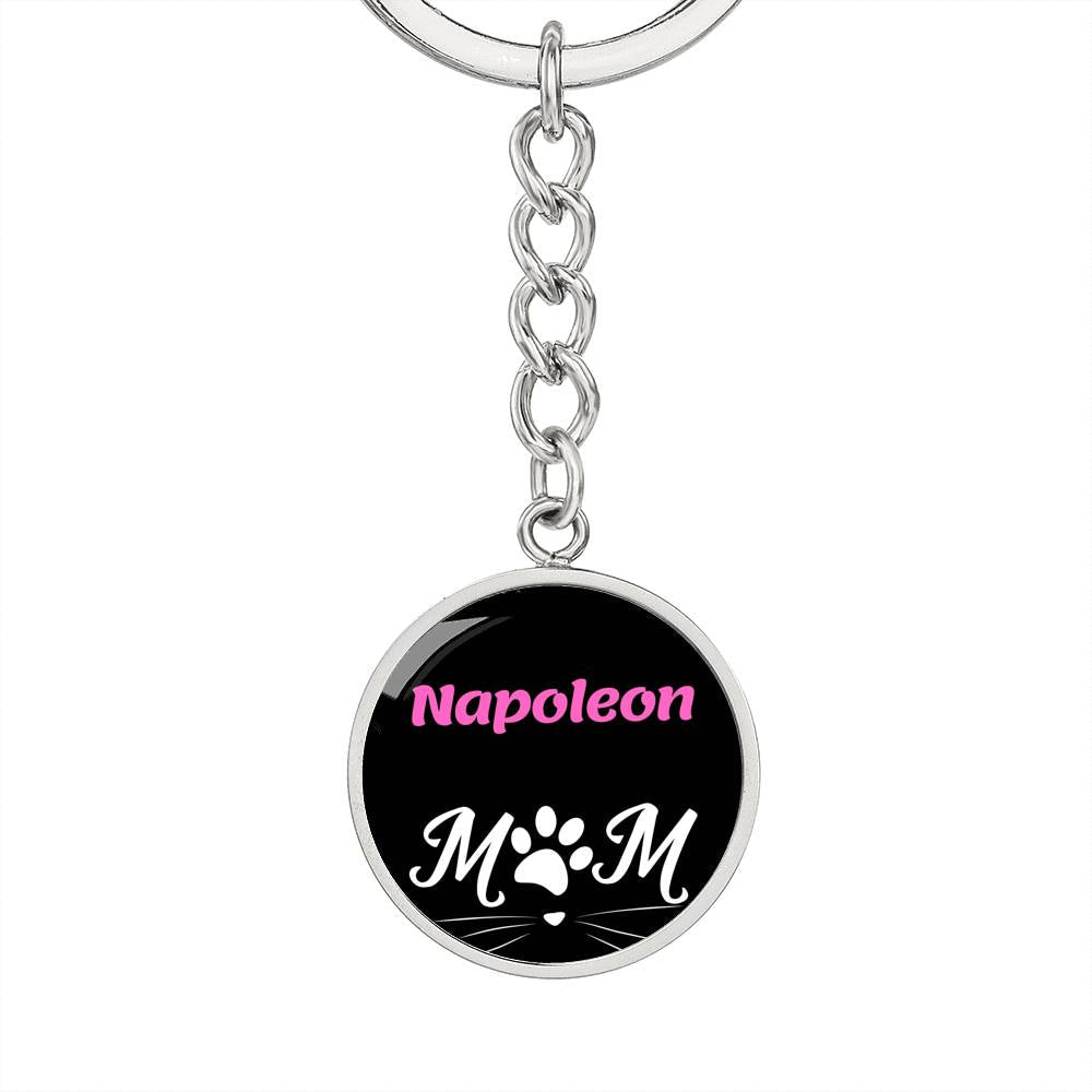 Napoleon Cat Mom Keychain Stainless Steel or 18k Gold Circle Pendant-Express Your Love Gifts