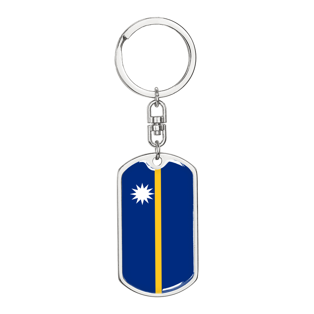 Nauru Flag Swivel Keychain Dog Tag Stainless Steel or 18k Gold-Express Your Love Gifts