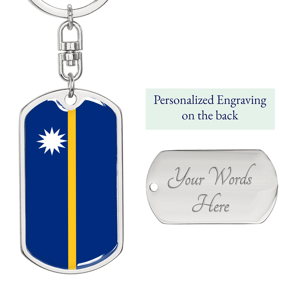 Nauru Flag Swivel Keychain Dog Tag Stainless Steel or 18k Gold-Express Your Love Gifts