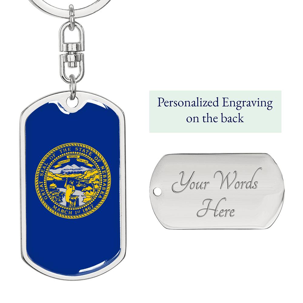 Nebraska State Flag Keychain Dog Tag Stainless Steel or 18k Gold-Express Your Love Gifts