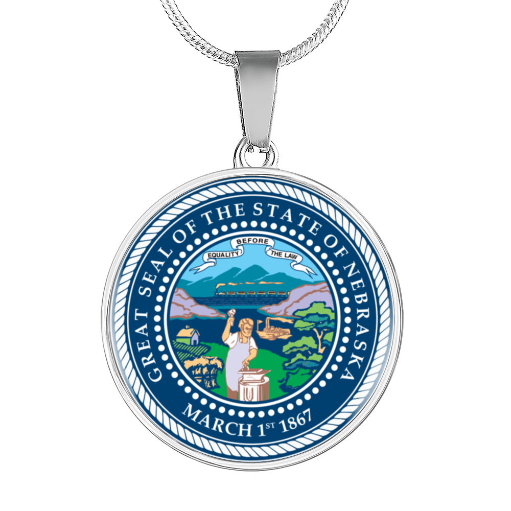 Nebraska State Seal Necklace Circle Pendant Stainless Steel or 18k Gold 18-22"-Express Your Love Gifts