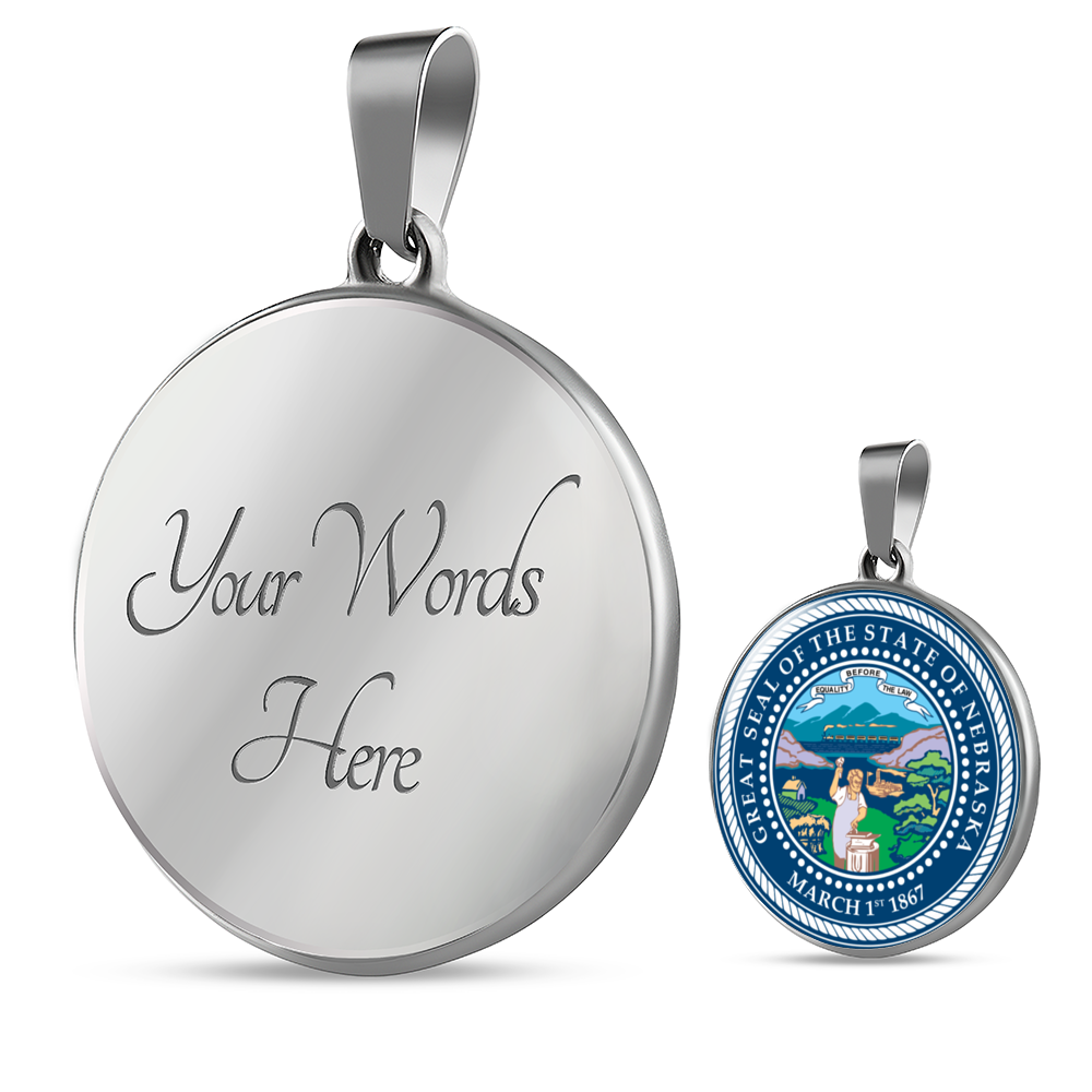Nebraska State Seal Necklace Circle Pendant Stainless Steel or 18k Gold 18-22"-Express Your Love Gifts