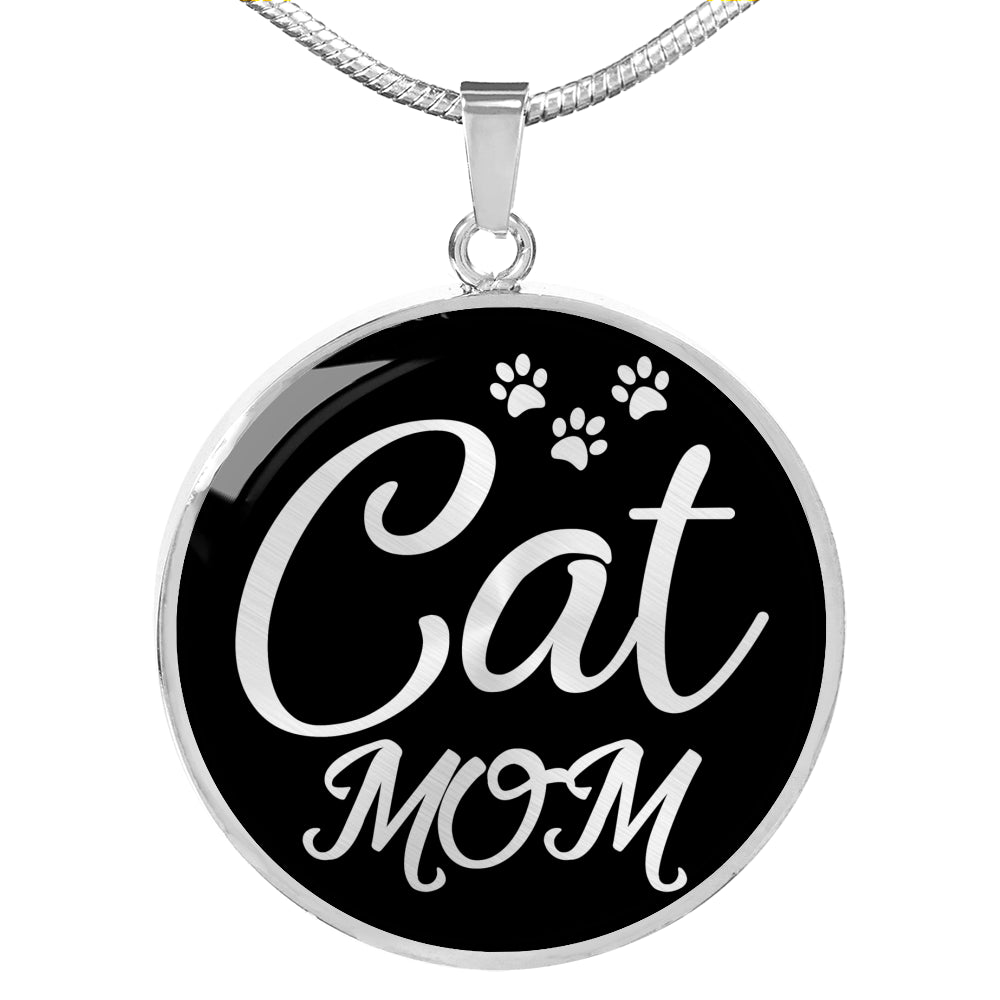 Necklace Cat Mom Necklace Circle Pendant Stainless Steel or 18k Gold 18-22"-Express Your Love Gifts