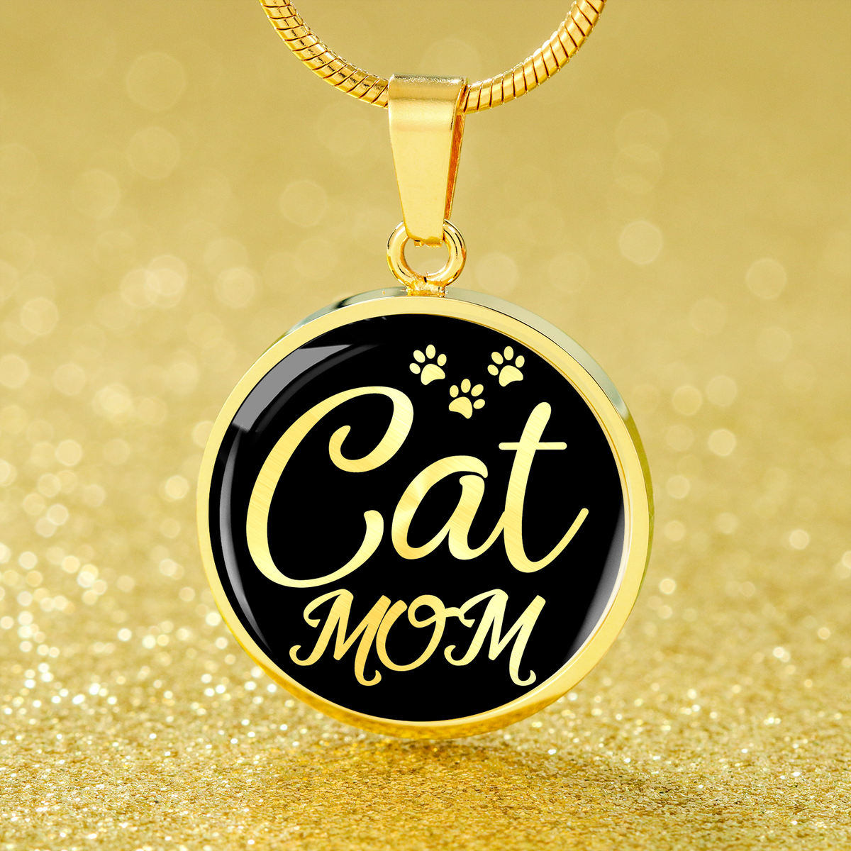 Necklace Cat Mom Necklace Circle Pendant Stainless Steel or 18k Gold 18-22"-Express Your Love Gifts