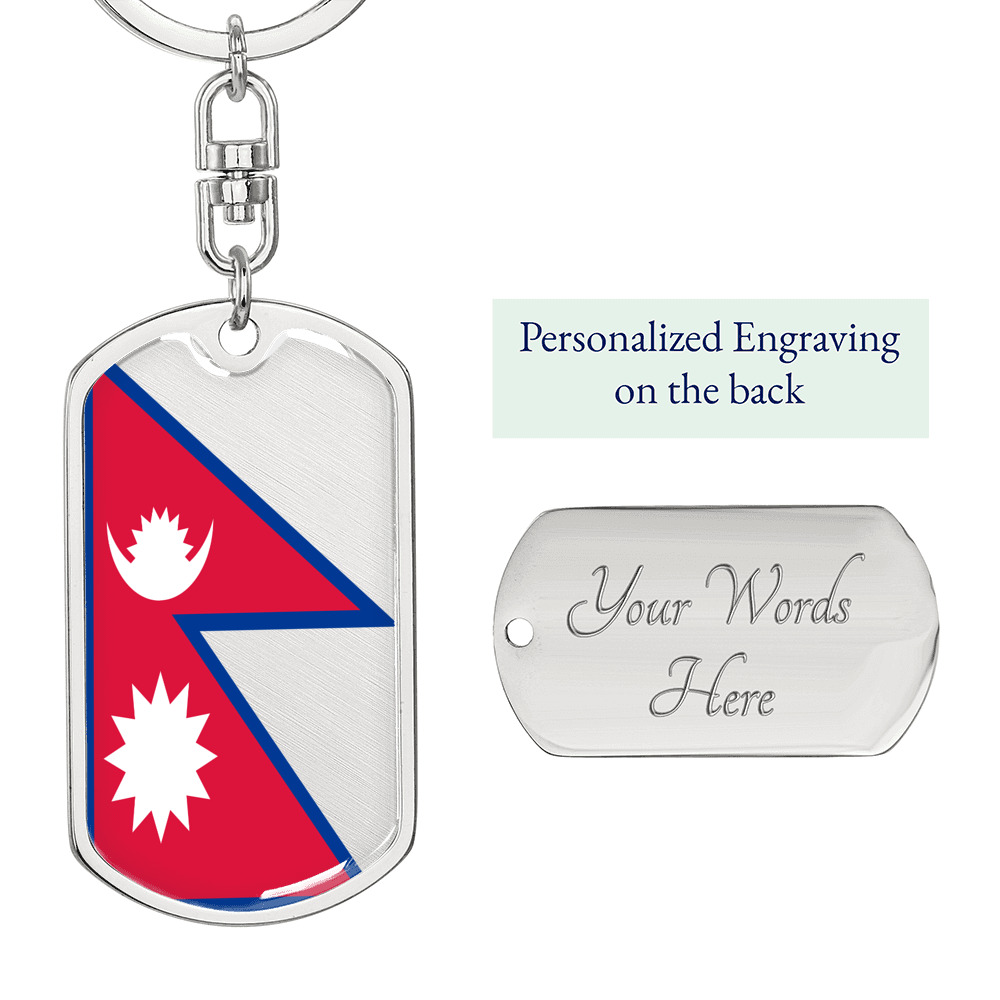 Nepal Flag Swivel Keychain Dog Tag Stainless Steel or 18k Gold-Express Your Love Gifts
