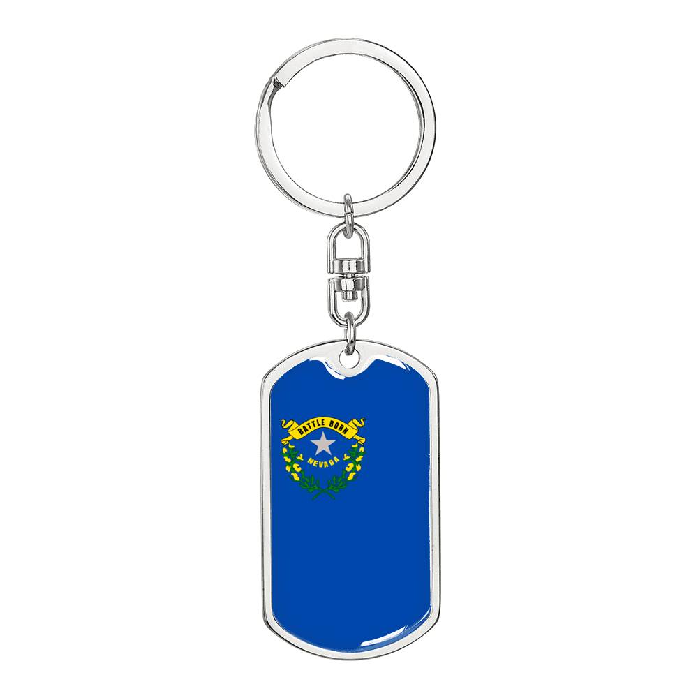 Nevada State Flag Keychain Dog Tag Stainless Steel or 18k Gold-Express Your Love Gifts