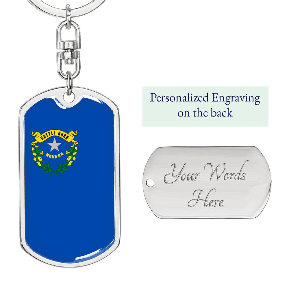 Nevada State Flag Keychain Dog Tag Stainless Steel or 18k Gold-Express Your Love Gifts