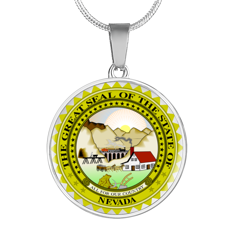 Nevada State Seal Necklace Circle Pendant Stainless Steel or 18k Gold 18-22"-Express Your Love Gifts