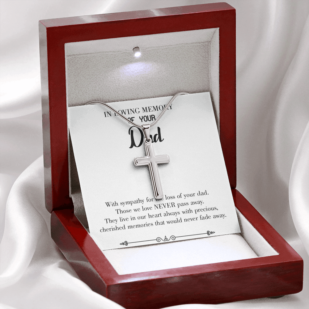 Never Fade Away Dad Memorial Gift Dad Memorial Cross Necklace Sympathy Gift Loss of Father Condolence Message Card-Express Your Love Gifts