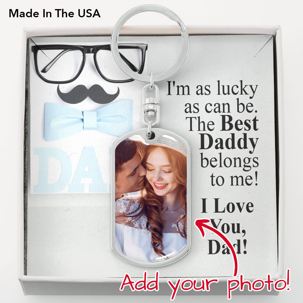 New Daddy Personalized I'm So Lucky Message Dog Tag Pendant Keychain Stainless Steel or 18k Gold-Express Your Love Gifts