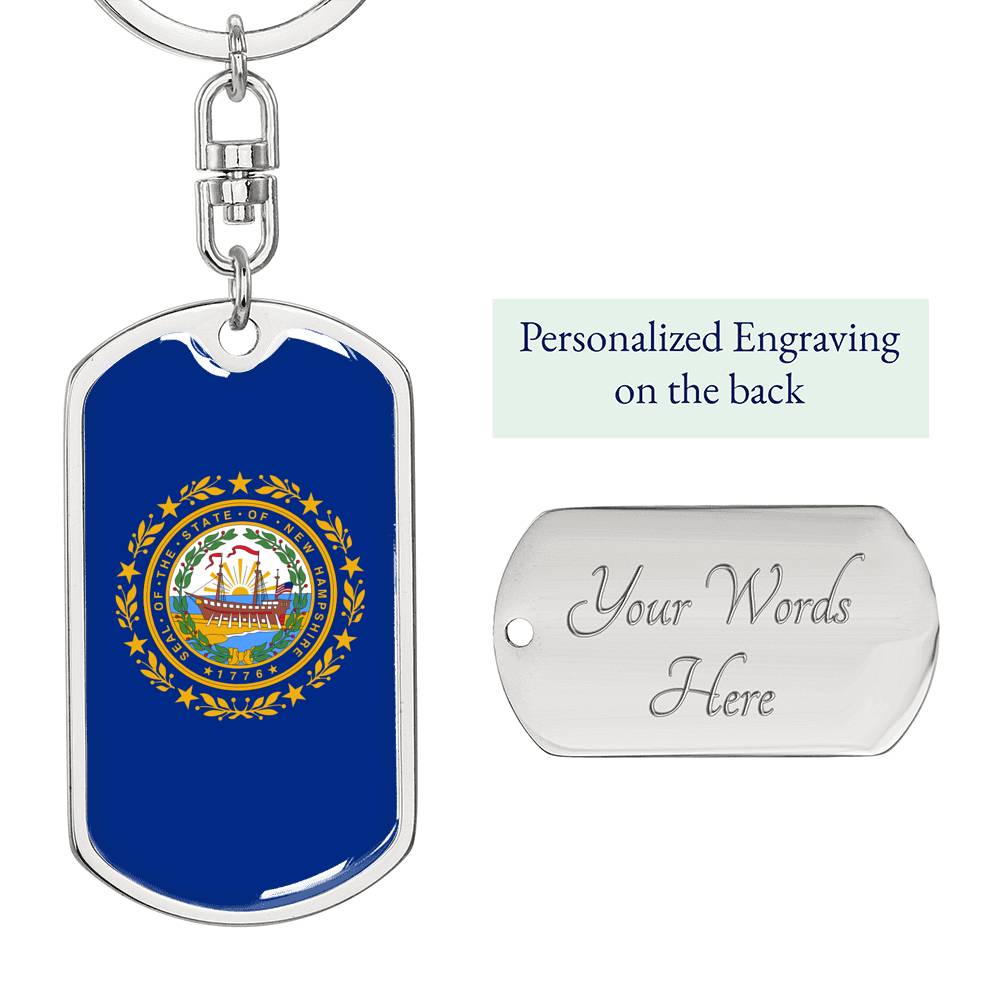 New Hampshire State Flag Keychain Dog Tag Stainless Steel or 18k Gold-Express Your Love Gifts