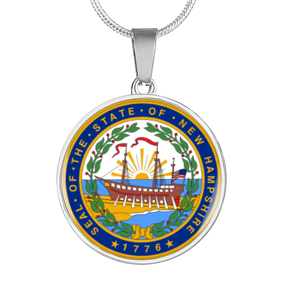 New Hampshire State Seal Necklace Circle Pendant Stainless Steel or 18k Gold 18-22"-Express Your Love Gifts