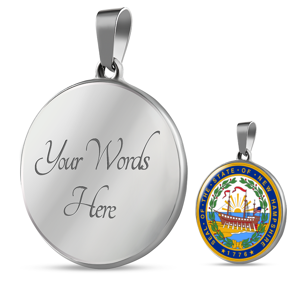 New Hampshire State Seal Necklace Circle Pendant Stainless Steel or 18k Gold 18-22"-Express Your Love Gifts
