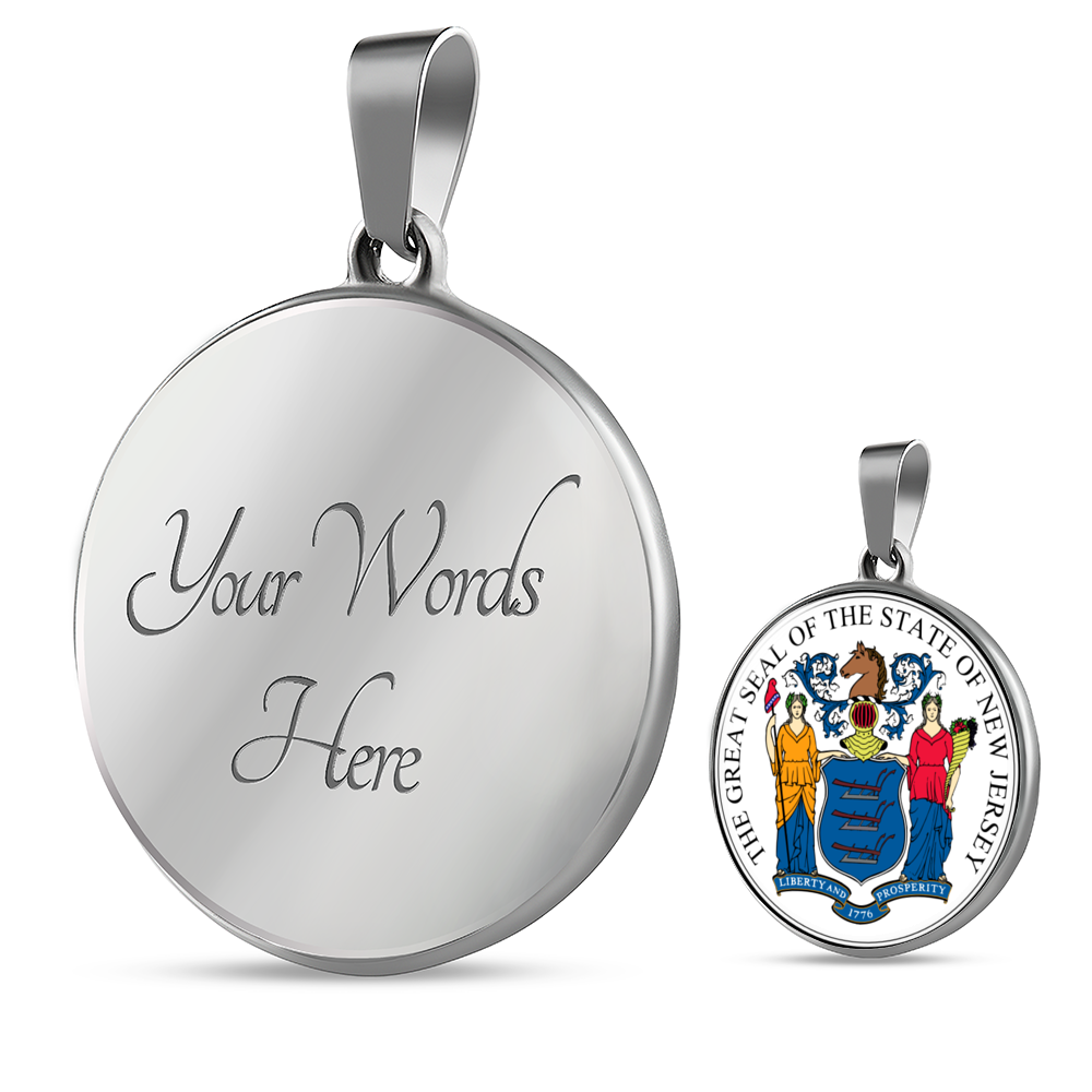 New Jersey State Seal Necklace Circle Pendant Stainless Steel or 18k Gold 18-22"-Express Your Love Gifts