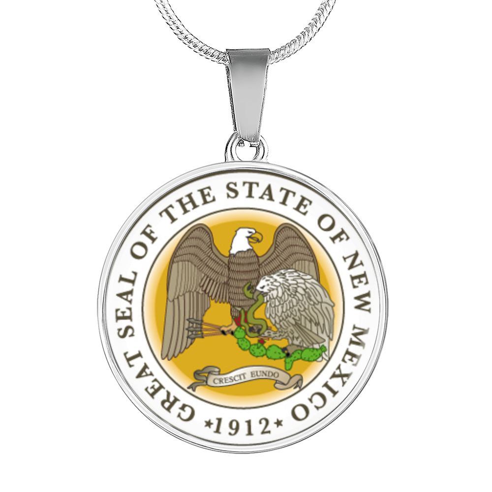 New Mexico State Seal Necklace Circle Pendant Stainless Steel or 18k Gold 18-22"-Express Your Love Gifts
