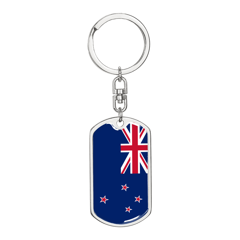 New Zealand Flag Swivel Keychain Dog Tag Stainless Steel or 18k Gold-Express Your Love Gifts