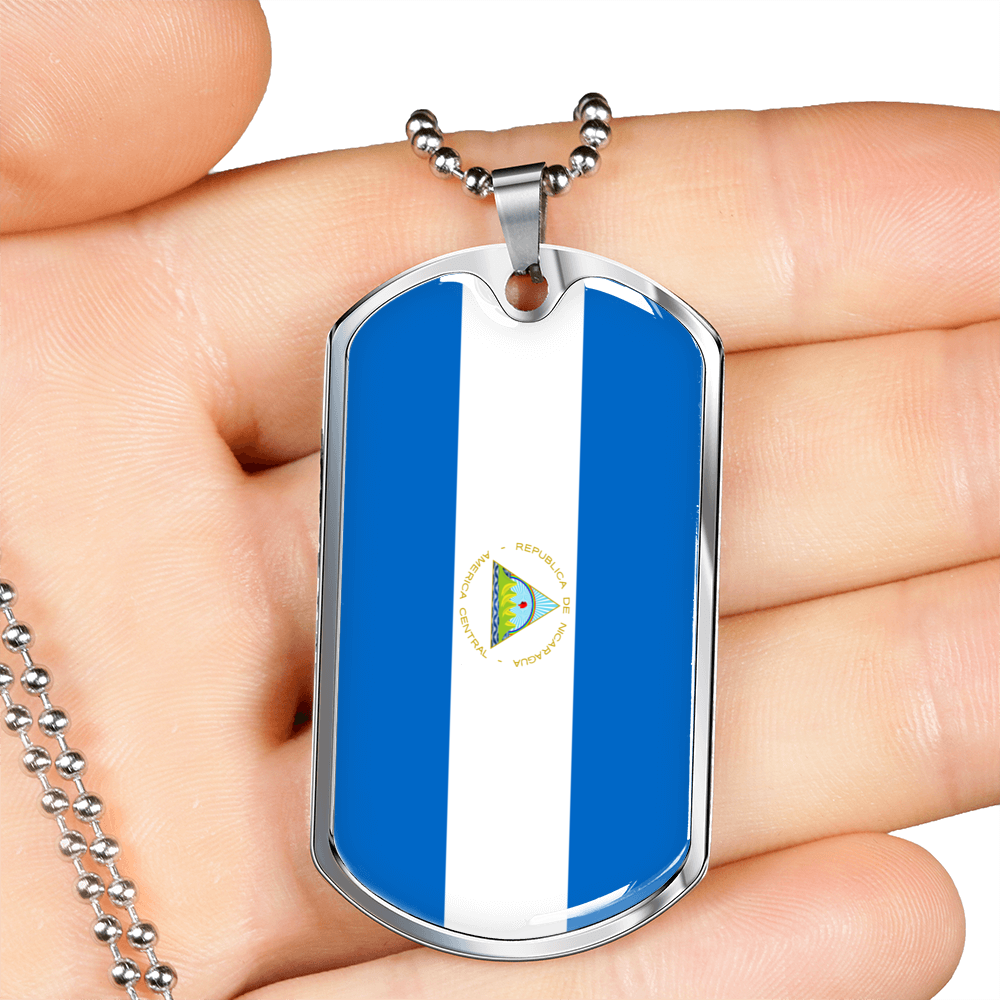 Nicaragua Flag Necklace Stainless Steel or 18k Gold Dog Tag 24" Chain-Express Your Love Gifts