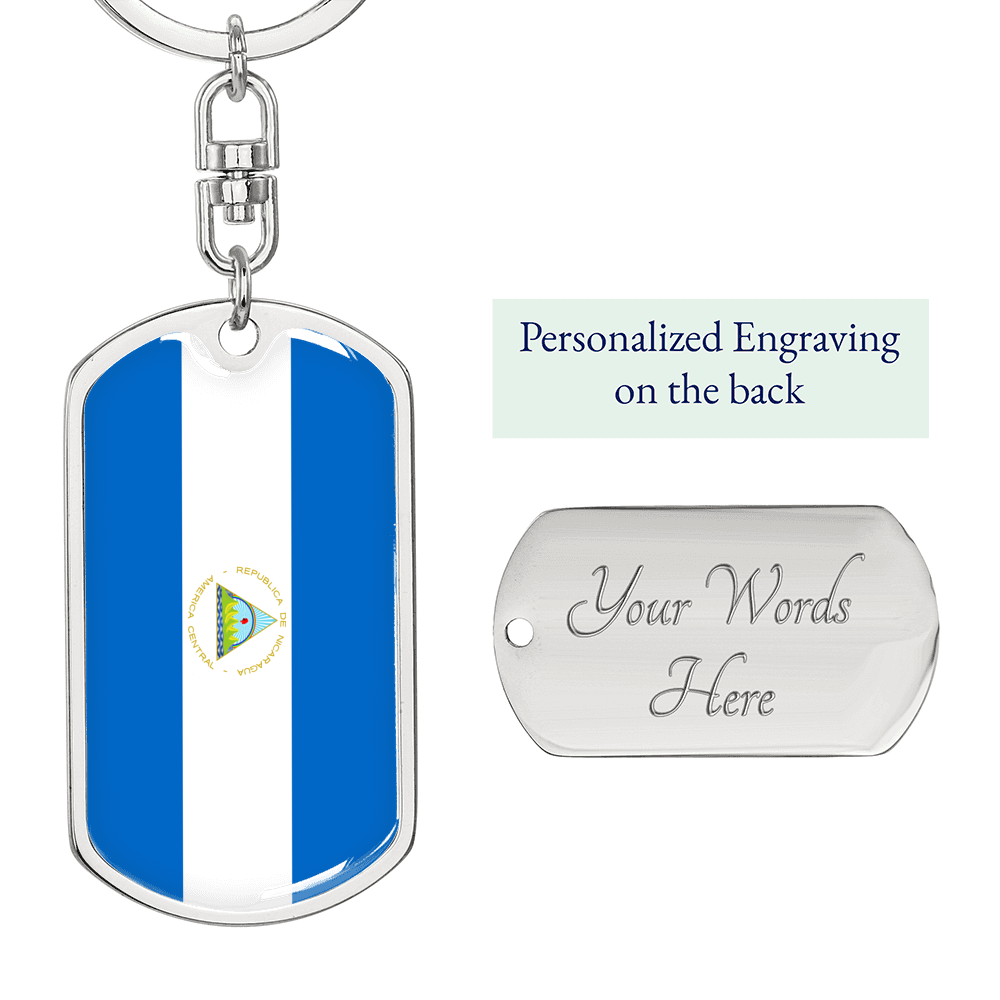 Nicaragua Flag Swivel Keychain Dog Tag Stainless Steel or 18k Gold-Express Your Love Gifts