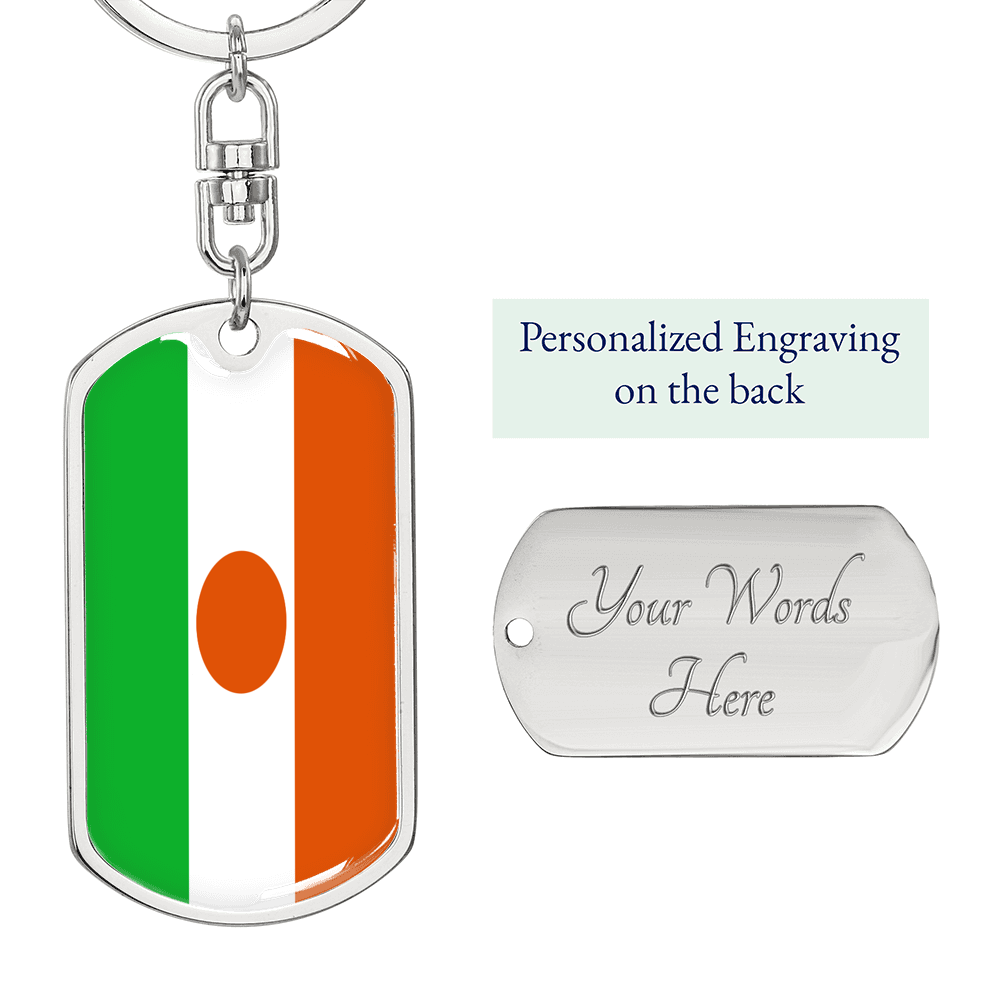Niger Flag Swivel Keychain Dog Tag Stainless Steel or 18k Gold-Express Your Love Gifts