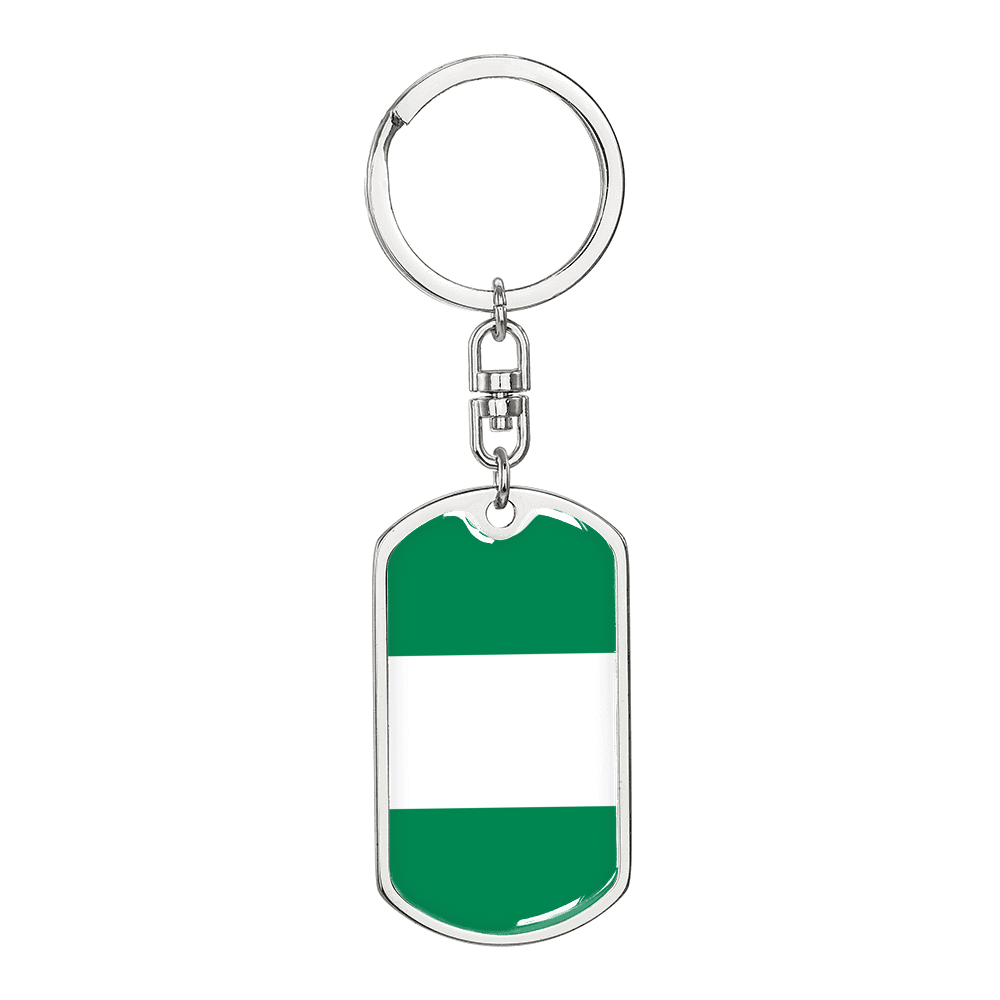 Nigeria Flag Swivel Keychain Dog Tag Stainless Steel or 18k Gold-Express Your Love Gifts