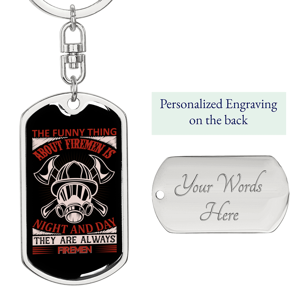 Night And Day Firemen Firefighter Keychain Stainless Steel or 18k Gold Dog Tag Keyring-Express Your Love Gifts