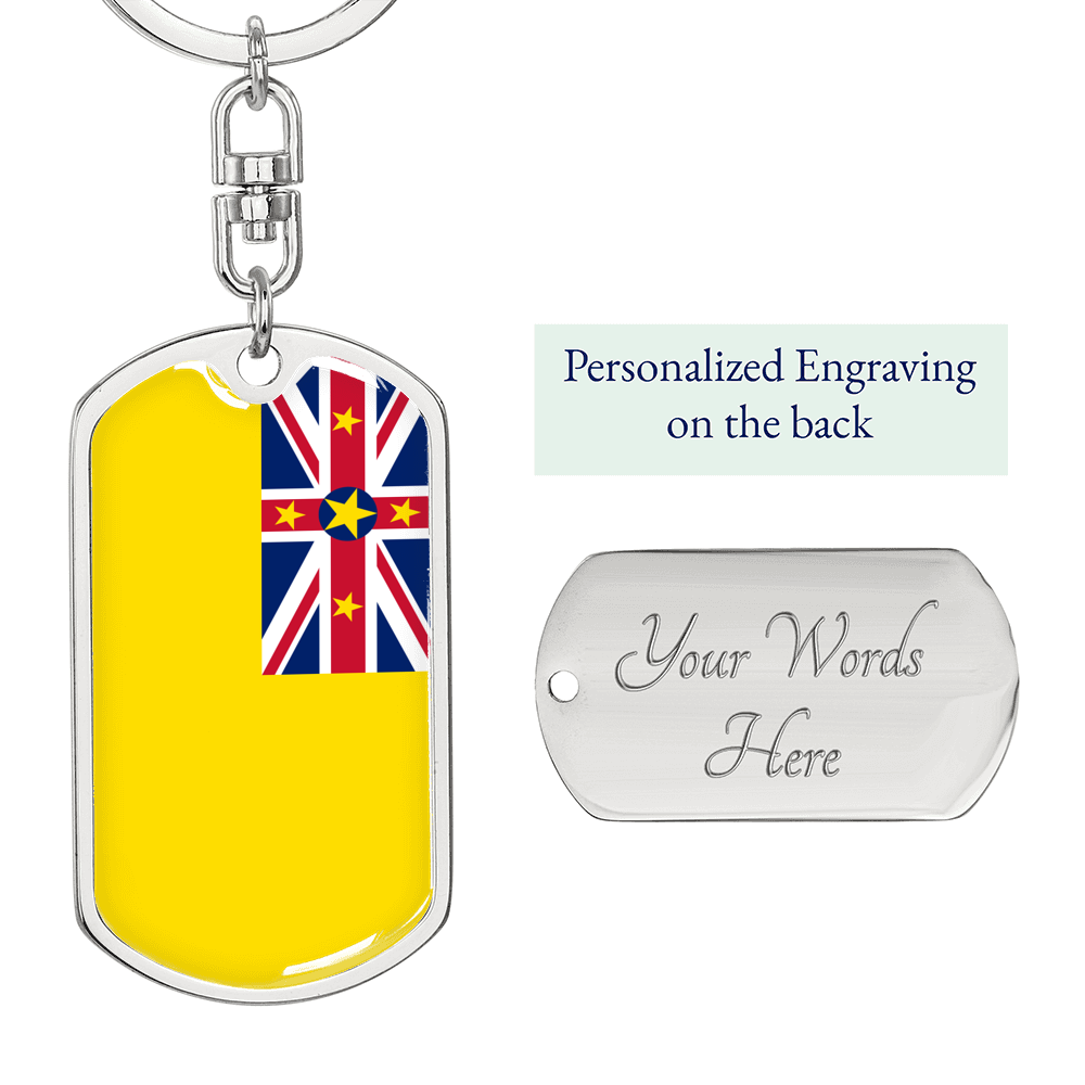 Niue Flag Swivel Keychain Dog Tag Stainless Steel or 18k Gold-Express Your Love Gifts