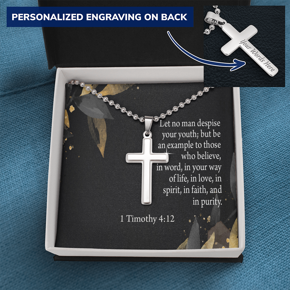 No Man Despise Your Youth 1 Timothy 4:12 Cross Necklace Message Card W Ball Chain Pendant-Express Your Love Gifts