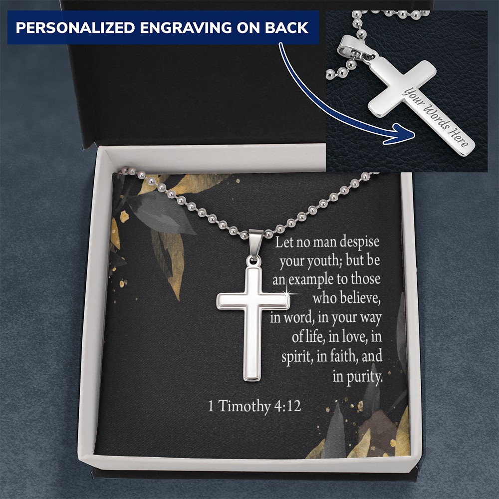 No Man Despise Your Youth 1 Timothy 4:12 Cross Necklace Message Card W Ball Chain Pendant-Express Your Love Gifts