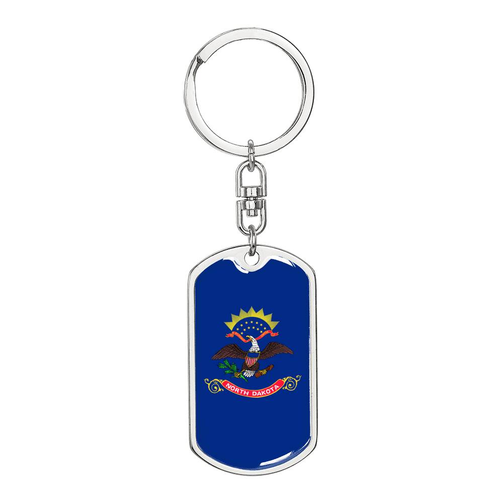 North Dakota State Flag Keychain Dog Tag Stainless Steel or 18k Gold-Express Your Love Gifts