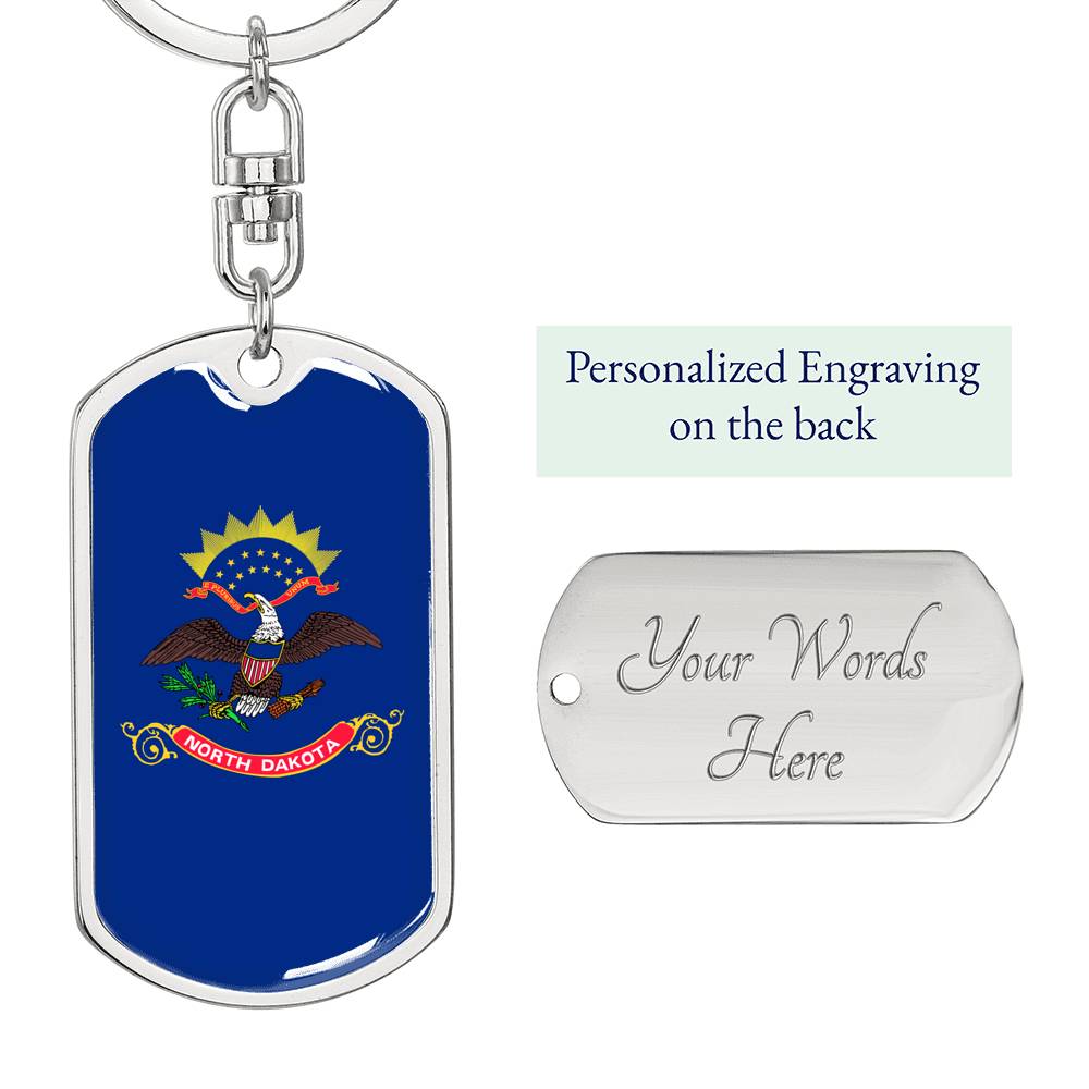 North Dakota State Flag Keychain Dog Tag Stainless Steel or 18k Gold-Express Your Love Gifts