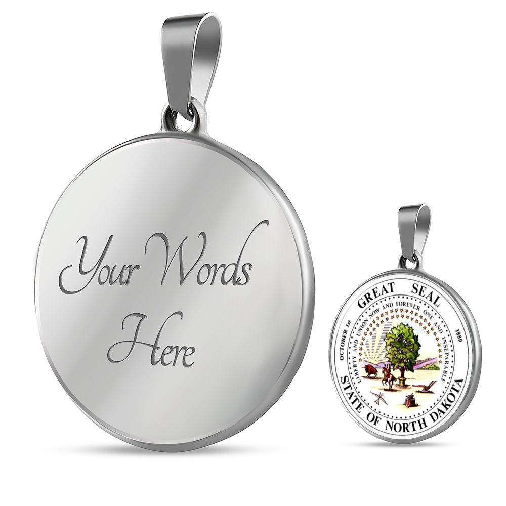 North Dakota State Seal Necklace Circle Pendant Stainless Steel or 18k Gold 18-22"-Express Your Love Gifts