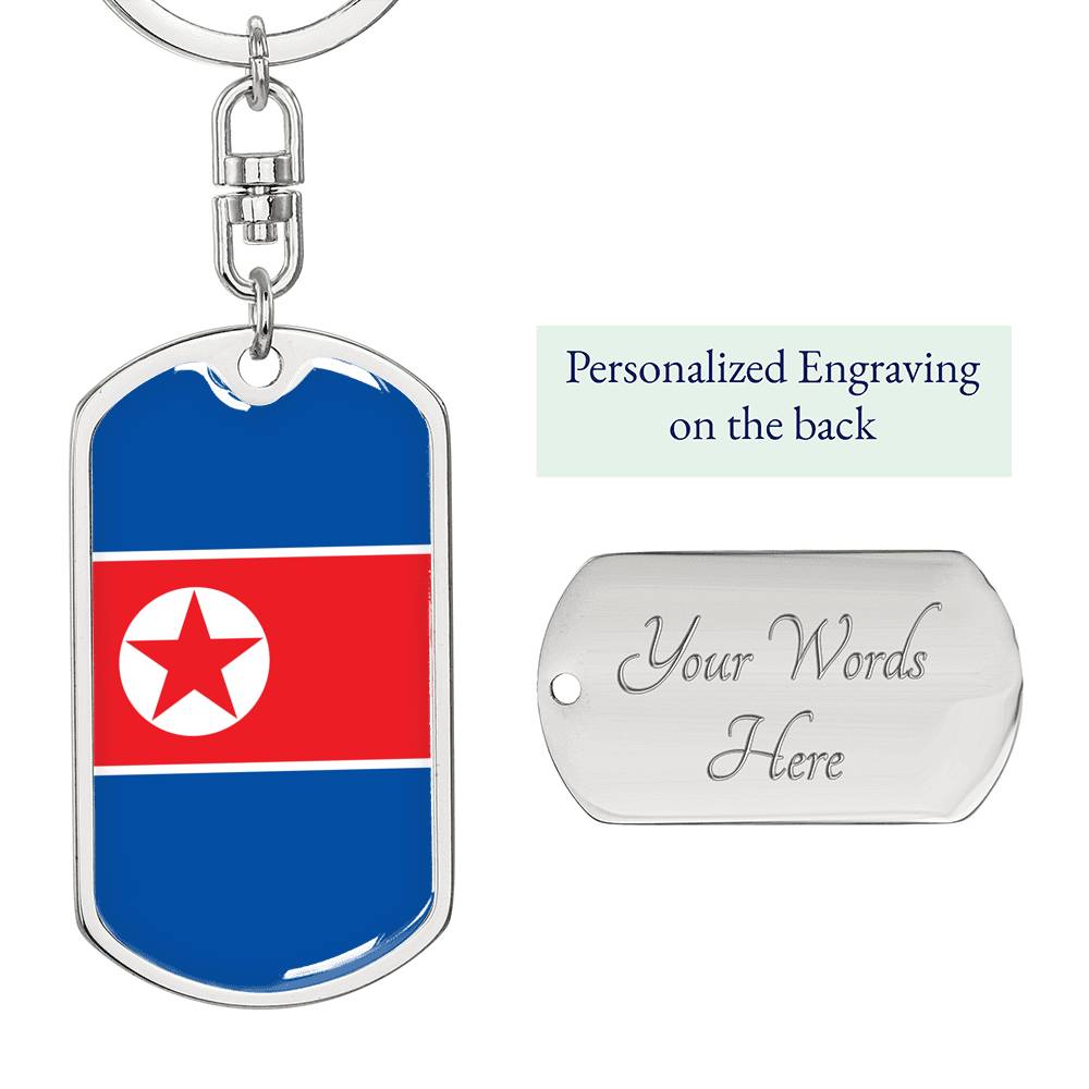 North Korea Flag Keychain Dog Tag Stainless Steel or 18k Gold-Express Your Love Gifts