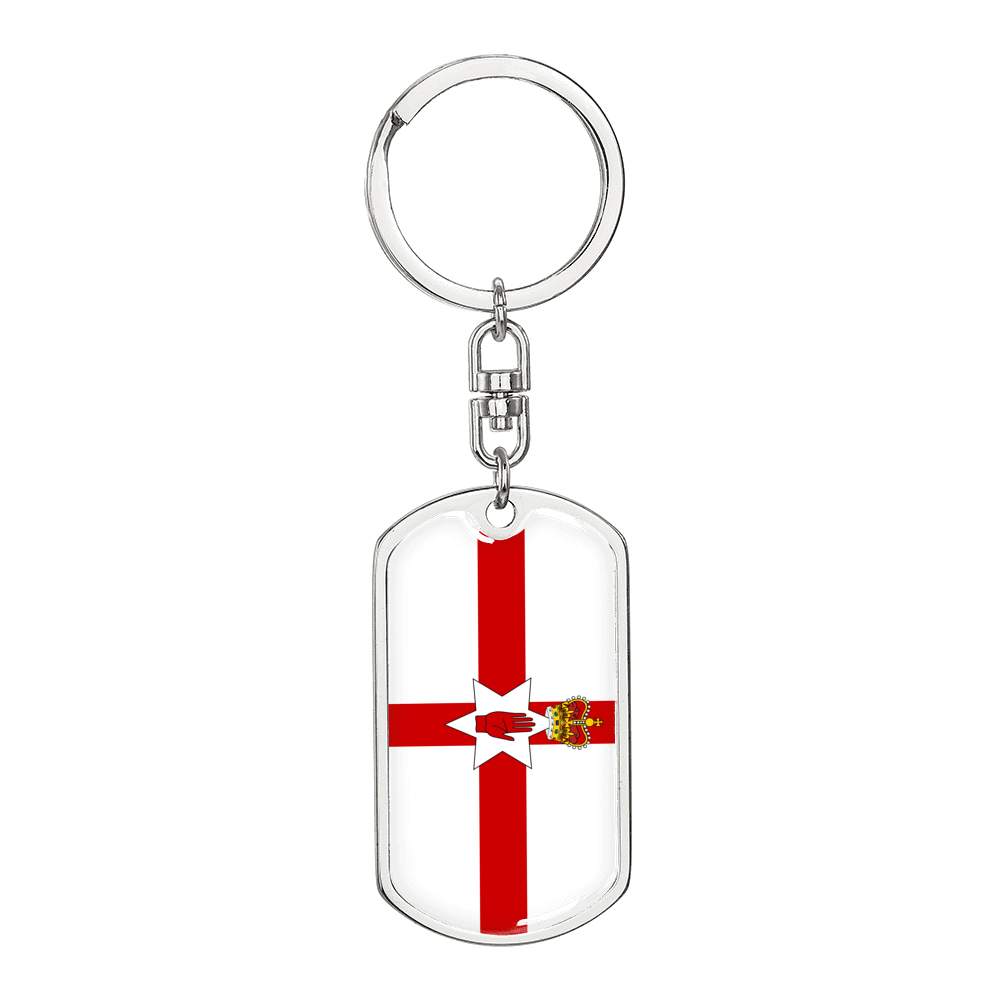 Northern Ireland Flag Swivel Keychain Dog Tag Stainless Steel or 18k Gold-Express Your Love Gifts