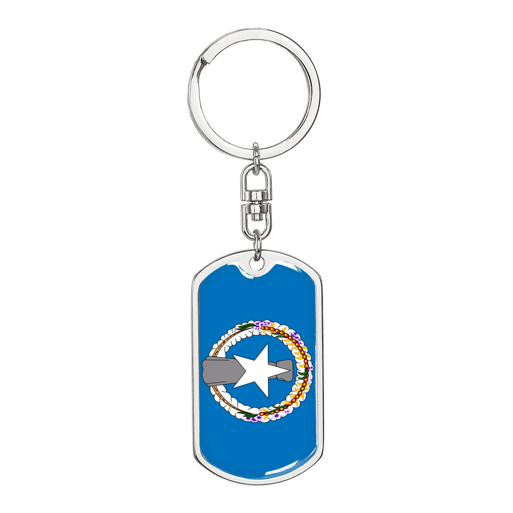 Northern Mariana Island Flag Swivel Keychain Dog Tag Stainless Steel or 18k Gold-Express Your Love Gifts
