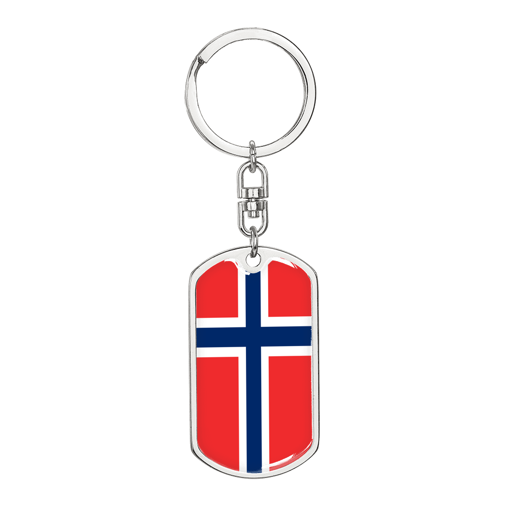 Norway Flag Swivel Keychain Dog Tag Stainless Steel or 18k Gold-Express Your Love Gifts