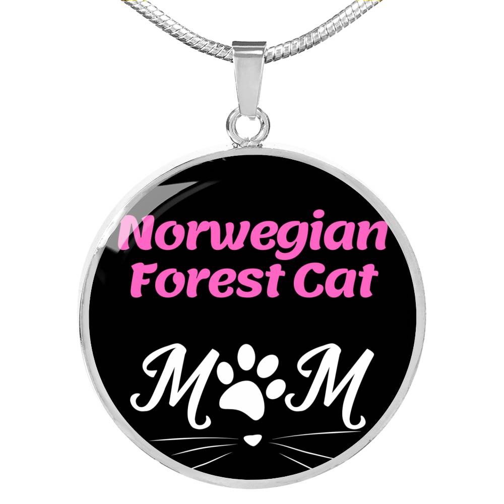 Norwegian Forest Cat Cat Mom Necklace Circle Pendant Stainless Steel or 18k Gold 18-22"-Express Your Love Gifts