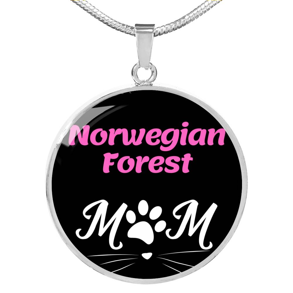 Norwegian Forest Cat Mom Necklace Circle Pendant Stainless Steel or 18k Gold 18-22"-Express Your Love Gifts