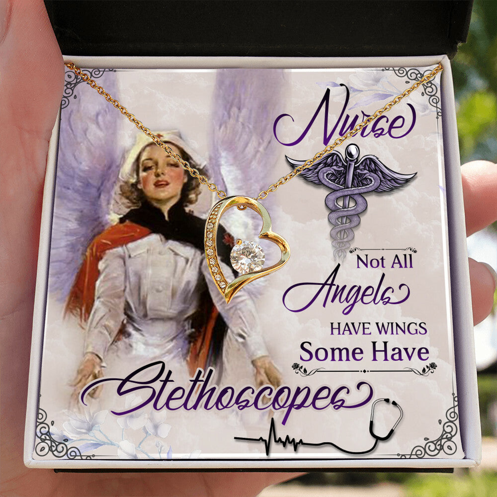 Not All Angels Have Wings Some Have Wings Healthcare Medical Worker Nurse Appreciation Gift Forever Necklace w Message Card-Express Your Love Gifts