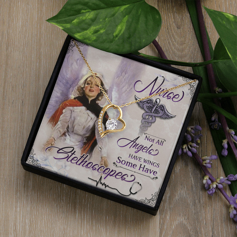 Not All Angels Have Wings Some Have Wings Healthcare Medical Worker Nurse Appreciation Gift Forever Necklace w Message Card-Express Your Love Gifts